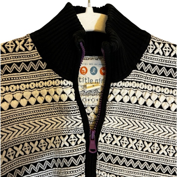 Title Nine Black and White Long Sleeve Quarter Zip Wool Blend Pullover Top Large - Picture 5 of 12